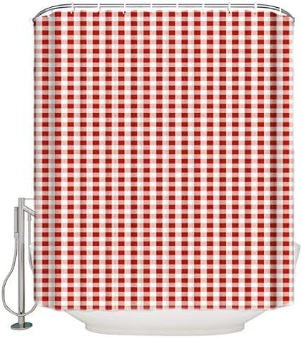 Houseall Fabric Red White Plaid Shower Curtain with 12 Hooks, Waterproof, with Metal Grommets for... | Amazon (US)