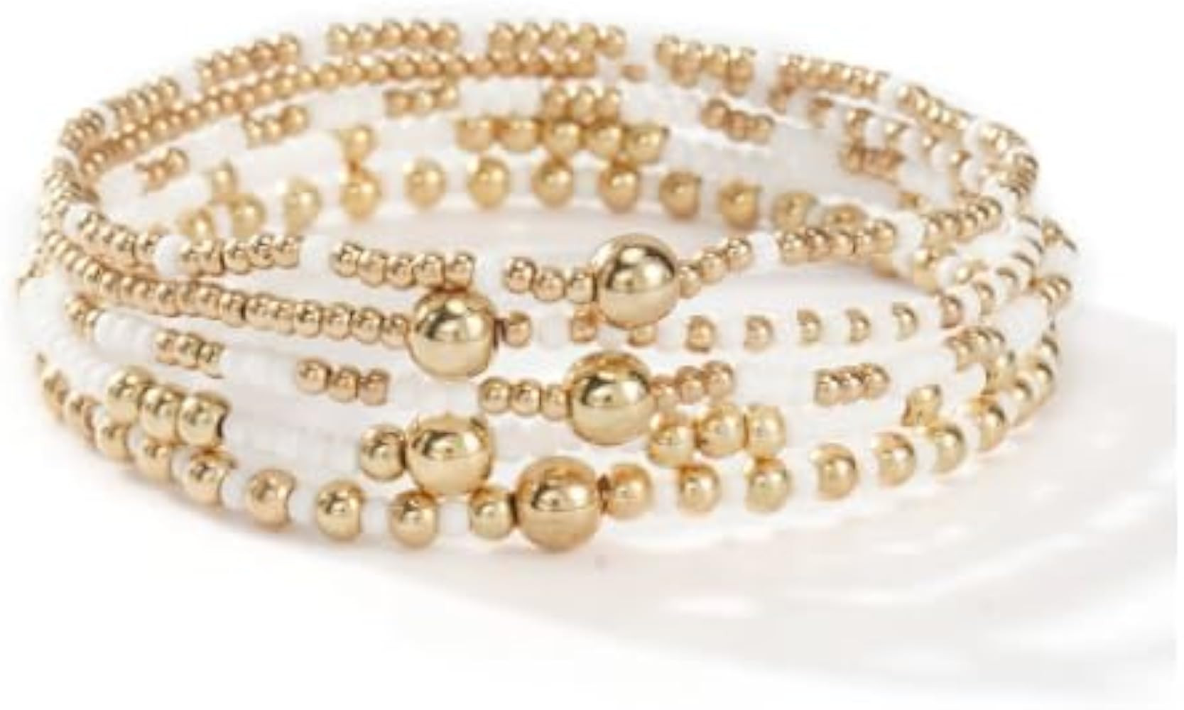 Caiyao Bohemia Multilayer Resin Beaded Stackable Bracelets Set Colorful Surfer Heishi Gold Beaded... | Amazon (US)