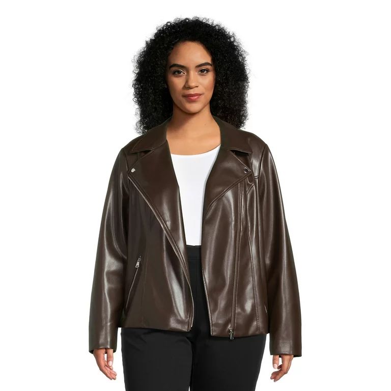 Time and Tru Women's Plus Asymmetrical Faux Leather Jacket | Walmart (US)