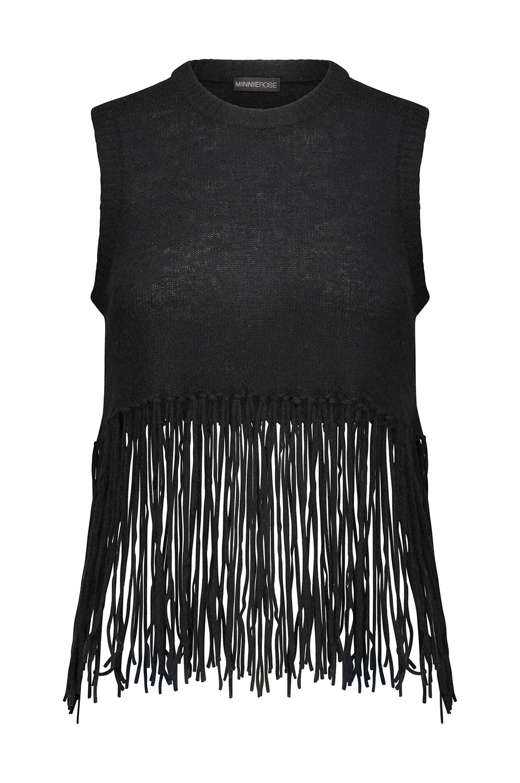 Cashmere Cropped Long Fringe Vest | Minnie Rose