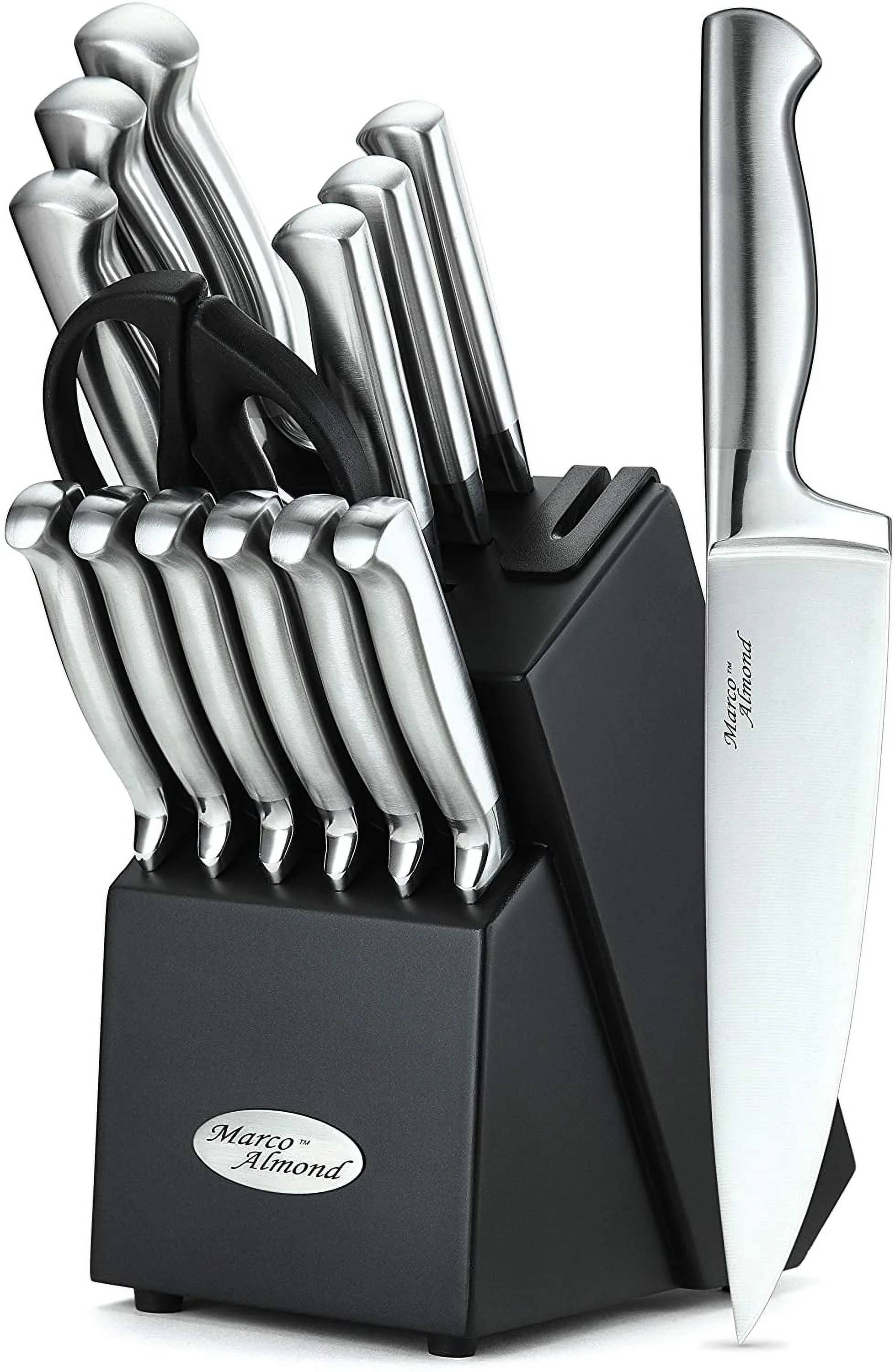 Marco Almond KYA28 14-Piece Stainless Steel Cutlery Kitchen Knife Set with Block,Built-in Sharpen... | Walmart (US)
