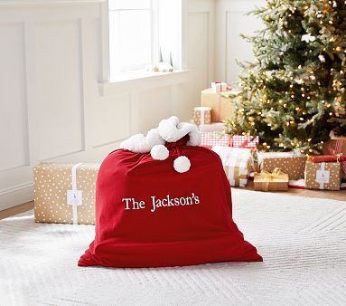 Red Fleece Santa Bags | Pottery Barn Kids | Pottery Barn Kids