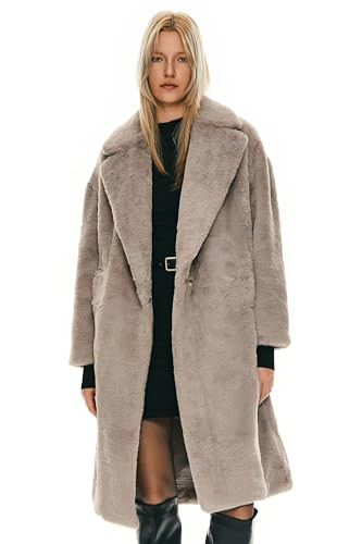 Orolay Women's Fuzzy Fleece Winter Jacket Faux Fur Lapel Coat Mid-Length Sherpa Teddy Coat Grey L | Amazon (US)