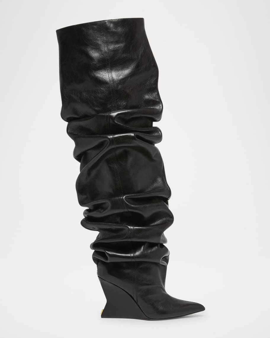 Balmain Leather Over-The-Knee Wedge Boots | Neiman Marcus