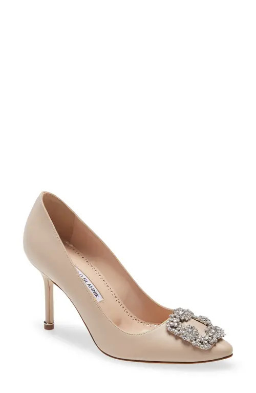 Manolo Blahnik Hangisi Crystal Buckle Pump in Nude at Nordstrom, Size 5Us | Nordstrom