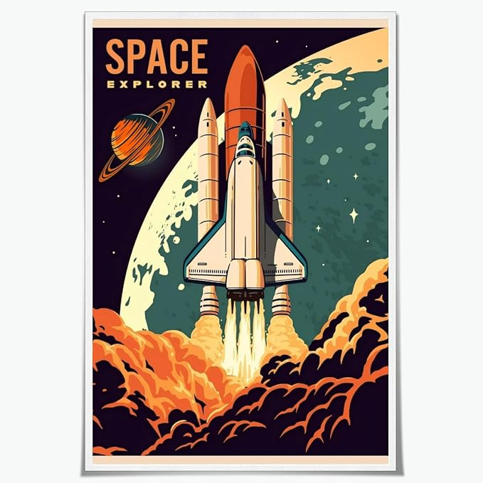 Retro Space Wall Art Vintage Explore Spacecraft Poster Print Canvas Milky Way Galaxy Outer Art Wa... | Amazon (US)