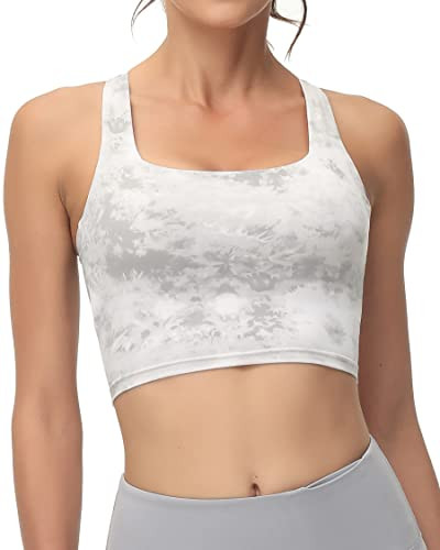 romansong Tie Dye Strappy Yoga Sports Bras for Women Padded Criss-Cross Back Tank Tops (Tie Dye Gray, X-Large) | Amazon (US)