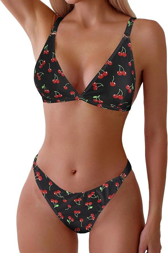 ZAFUL Women's 2 Piece Floral Print Swimsuit Triangle String High Cut Bikini Sets Bathing Suit | Amazon (US)