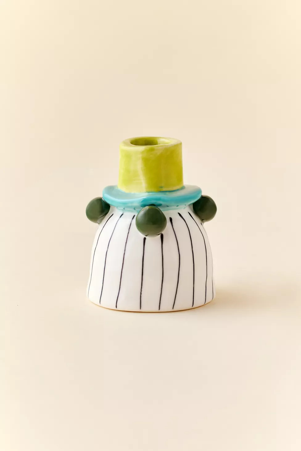 Striped Ceramic Taper Candle Holder | Urban Outfitters (US and RoW)