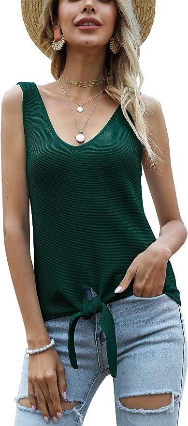 Romanstii Womens Tank Tops, Knit V Neck Tie Knot Front Tank Summer Knitted Loose Casual Cami for ... | Amazon (US)