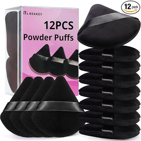 BEAKEY Powder Puff, 12pcs Face Triangle Powder Puffs for Loose & Foundation | Black Velvet Makeup... | Amazon (US)