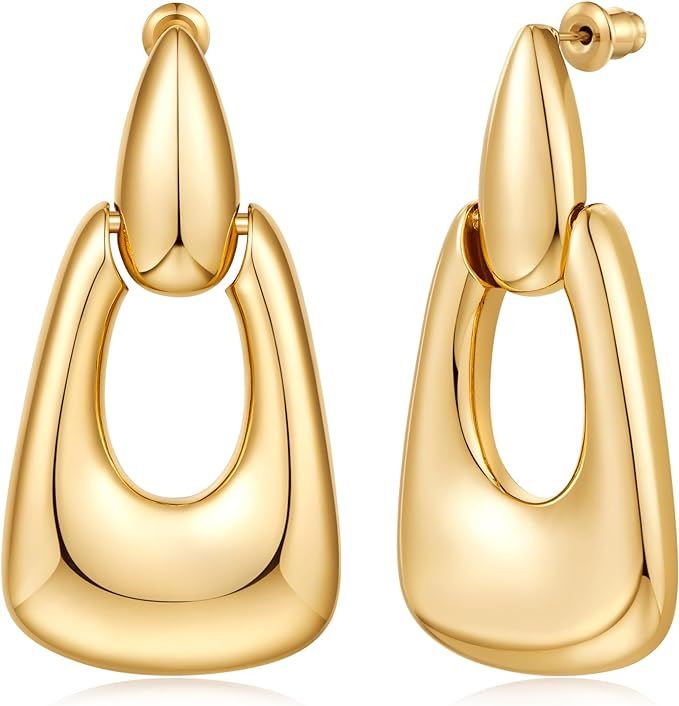 Large Geometric Drop Dangle Earrings for Women 18K Gold Long Waterdrop Link Dangle Earrings Trend... | Amazon (US)