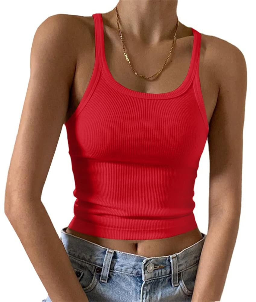 Artfish Women's Sleeveless Tank Top Form Fitting Scoop Neck Ribbed Knit Basic Cami Shirts | Amazon (US)