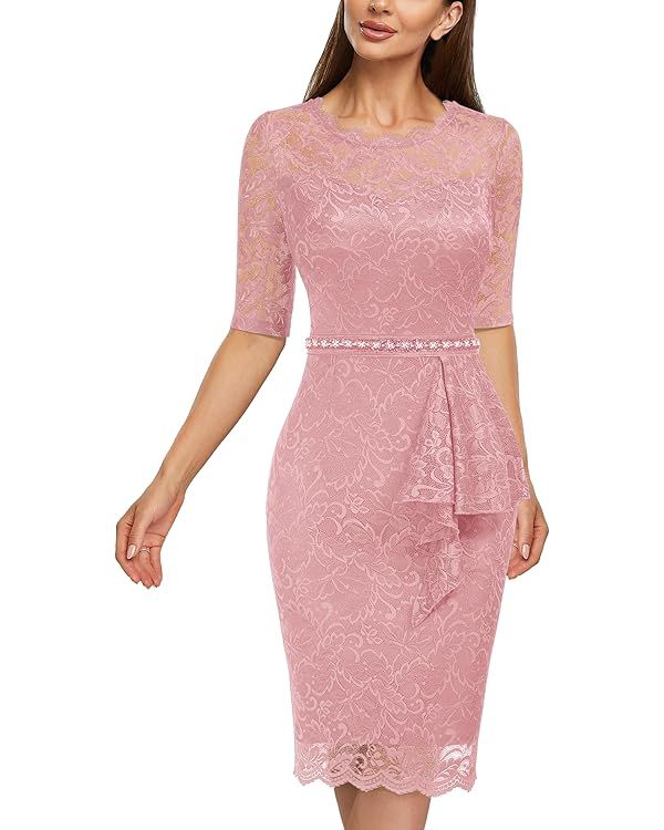 Miusol Women's Elegant Floral Lace Half Sleeve Cocktail Party Dress | Amazon (US)