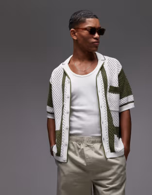 Topman relaxed crochet with abstract detail button through in khaki | ASOS | ASOS (Global)