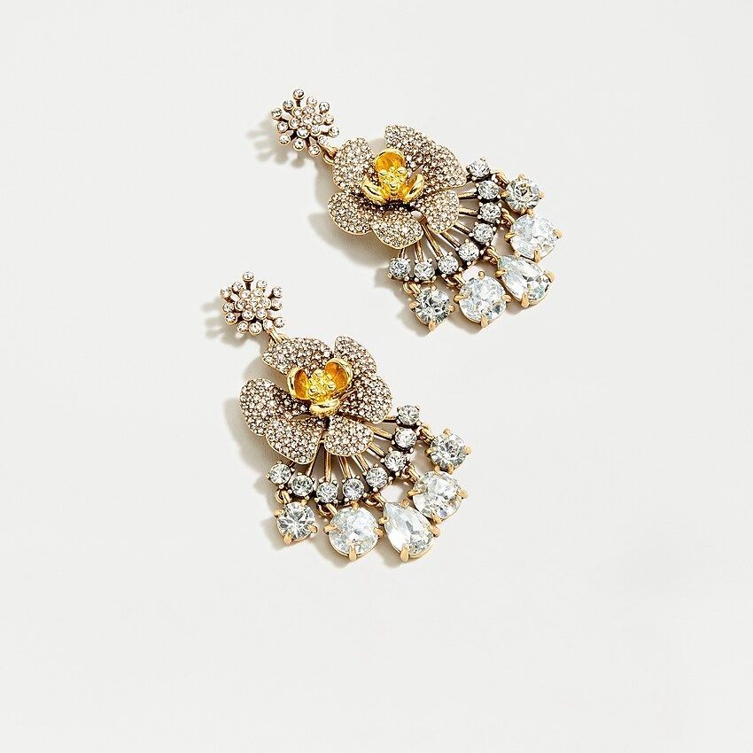 Icicle flower pavé chandelier earrings | J.Crew US