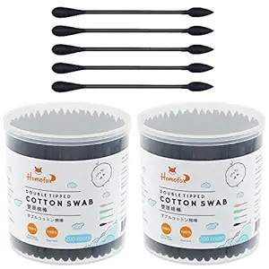 HOMEFOX Black Cotton Swabs Precision Pointed - 400 Count Organic Pointy Pointed Cotton Bud Double... | Amazon (US)