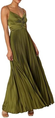 LASPIA Women's Pleated Dress Formal Adjustable Spaghetti Strap Maxi Solid Bridesmaid Evening Part... | Amazon (US)
