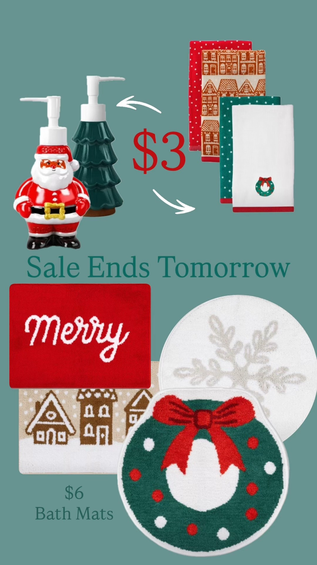 $3 holiday hand soap pumps, $3 holiday towel sets, $6 holiday bath mats and so much more! Sale ends tomorrow! 

#LTKSaleAlert #LTKSeasonal #LTKHoliday