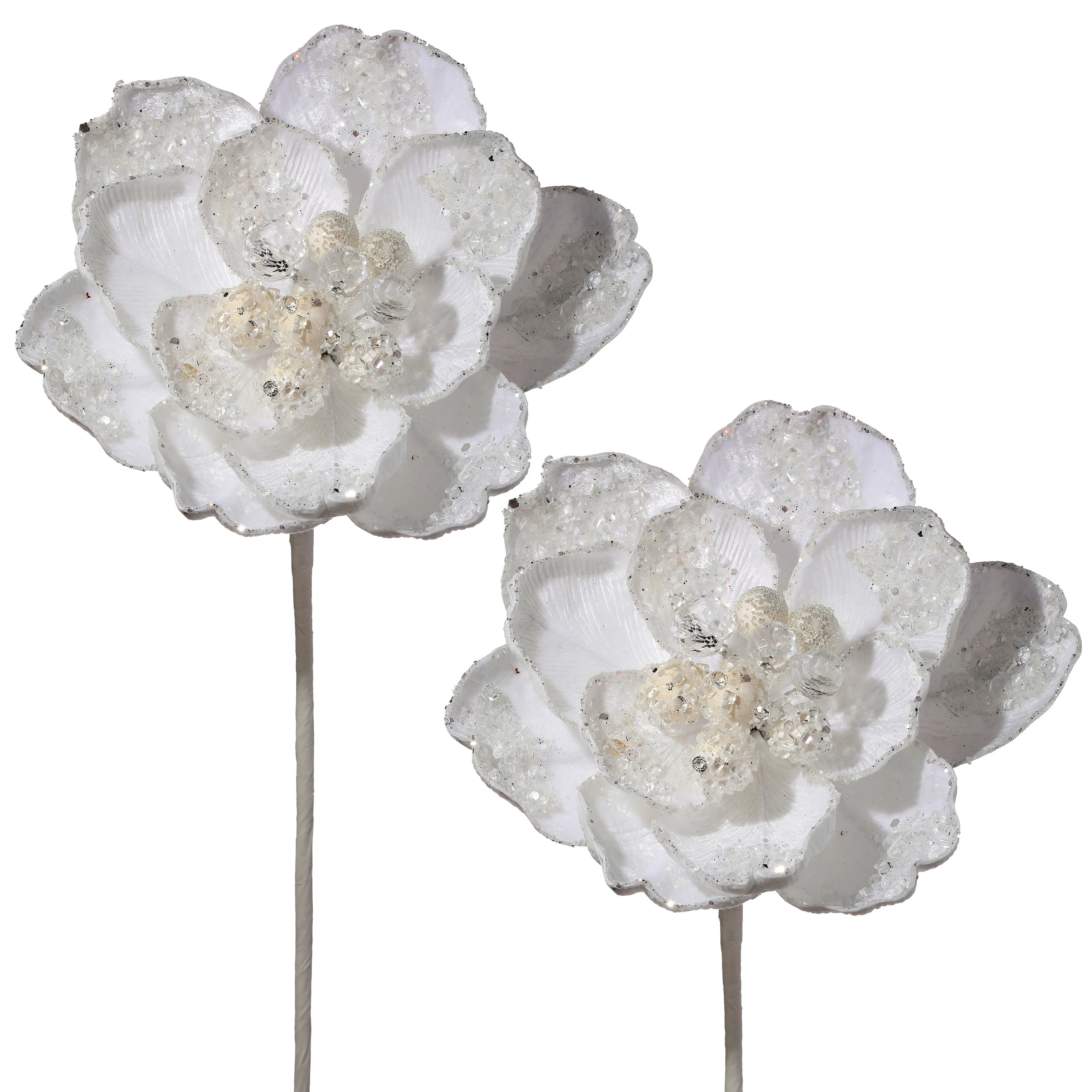 24" Iced With Jewel Encrusted Magnolia Stem (Set of 2) | Wayfair North America