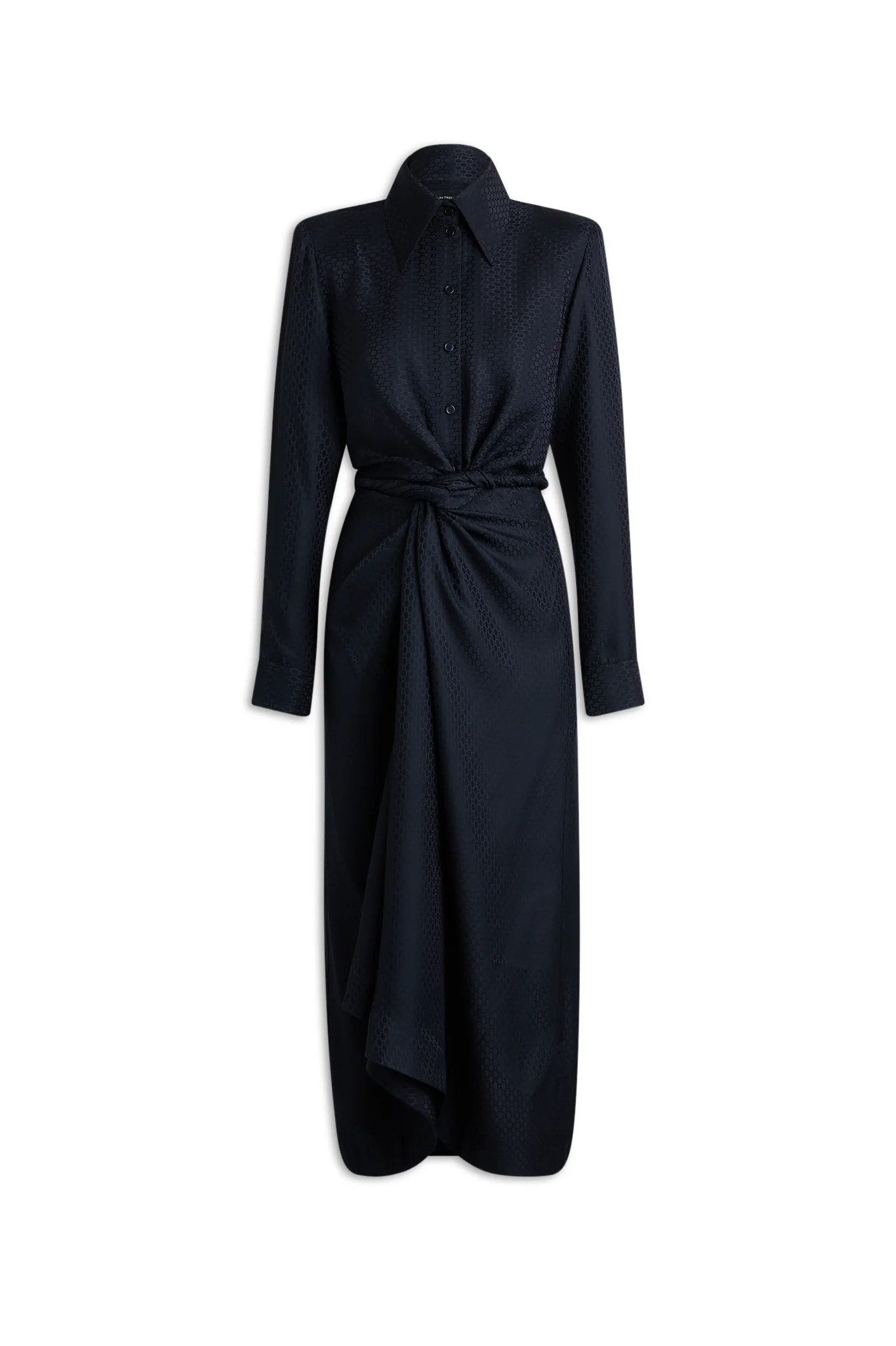 SILK CHAIN JACQUARD TURBAN DRESS - NAVY - Scanlan Theodore | Scanlan Theodore AU