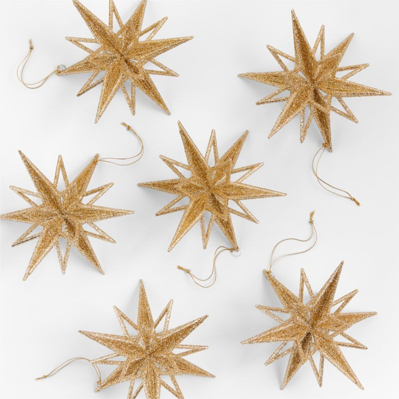 Radiant Gold Glitter Star Christmas Tree Ornaments, Set of 6 | Crate & Barrel | Crate & Barrel