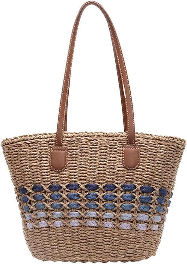 Women’s Tote Bag Straw Beach Shoulder Handbag Fashion Purse 2025 Summer Vacation Travel Woven T... | Amazon (US)