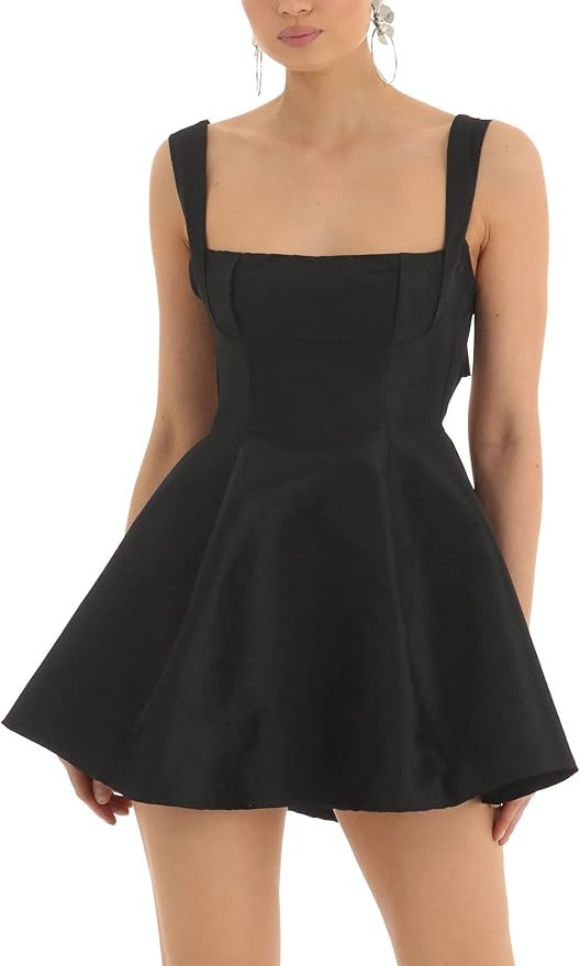 Juakoso Women Y2k Spaghetti Strap Mini Dress Low Cut Sleeveless Short Dress Backless Going Out Ru... | Amazon (US)