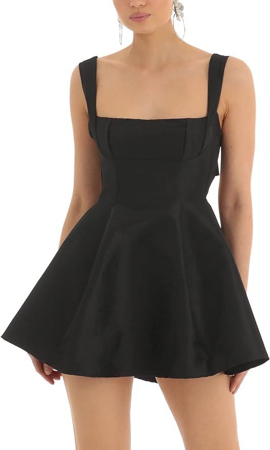 Juakoso Women Y2k Spaghetti Strap Mini Dress Low Cut Sleeveless Short Dress Backless Going Out Ru... | Amazon (US)