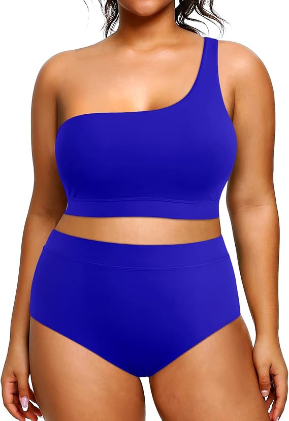 Tempt Me Women Plus Size High Waisted Bikini Two Piece One Shoulder Swimsuit | Amazon (US)