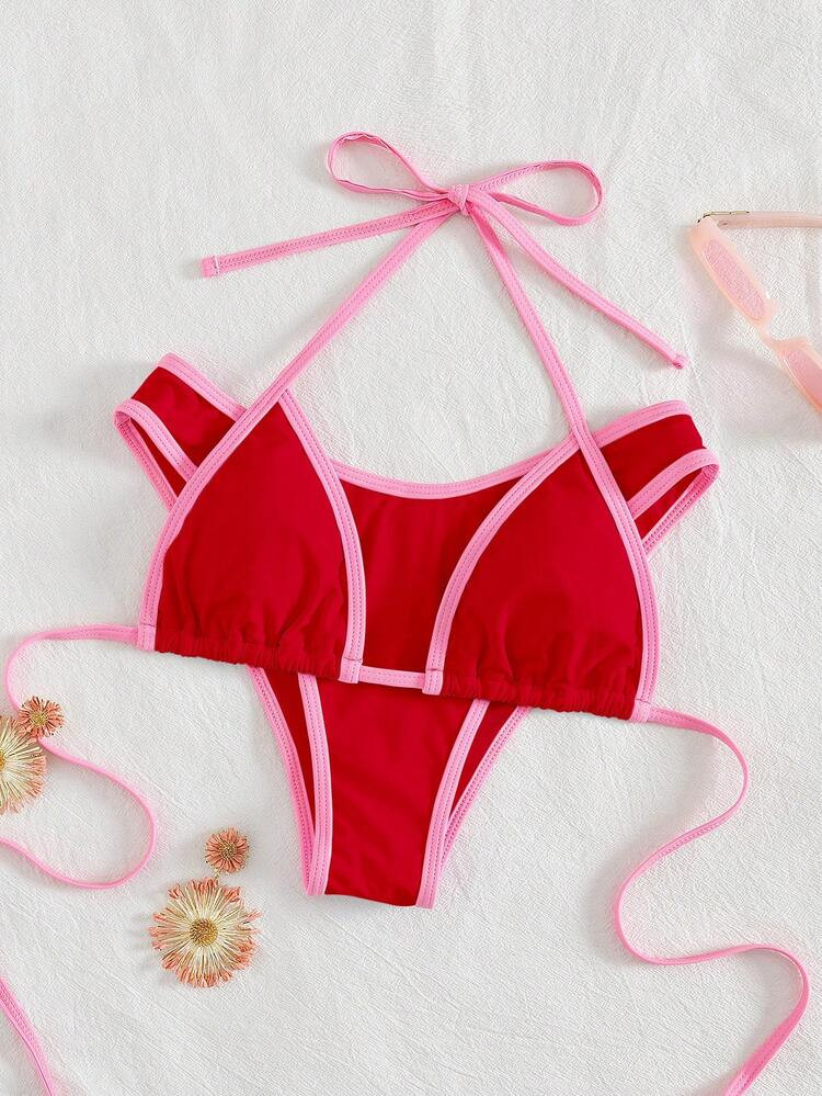 PEPPERMOLLY New Solid Color Soft Neck Tie Sexy Bikini, Women Summer Beach Fashion Swimwear Vacati... | SHEIN