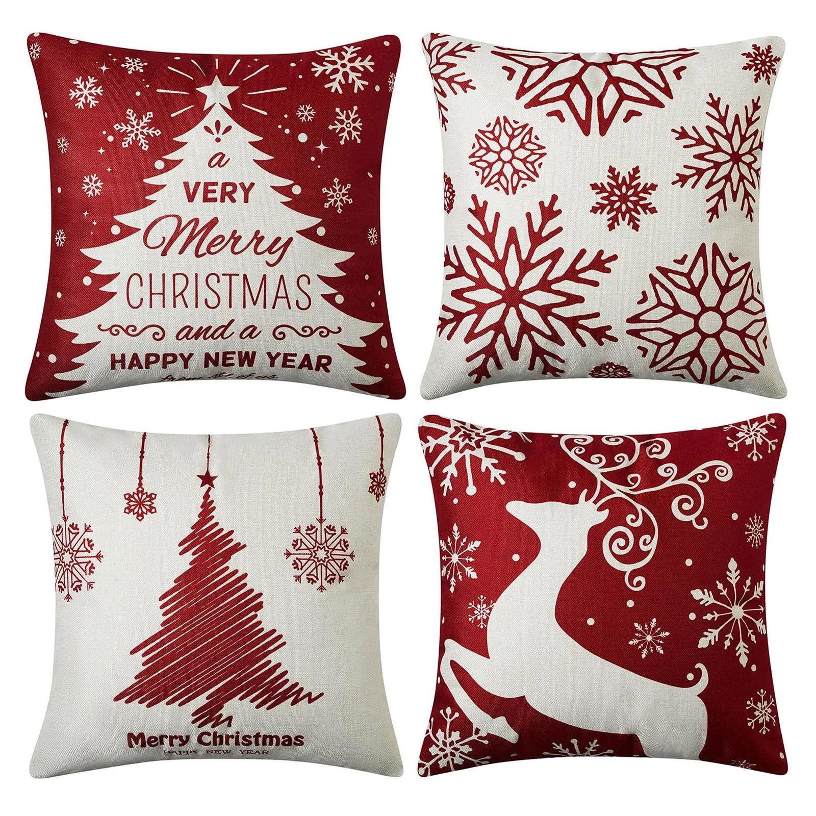 Christmas Pillow Covers Christmas Decorations Throw Pillow Covers Set Of 4 Throw Pillow Cases Wit... | Walmart (US)