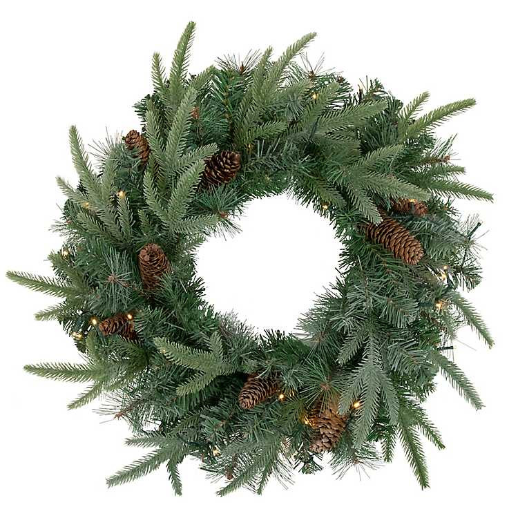 Pre-Lit Mixed Pinecones Wreath | Kirkland's Home