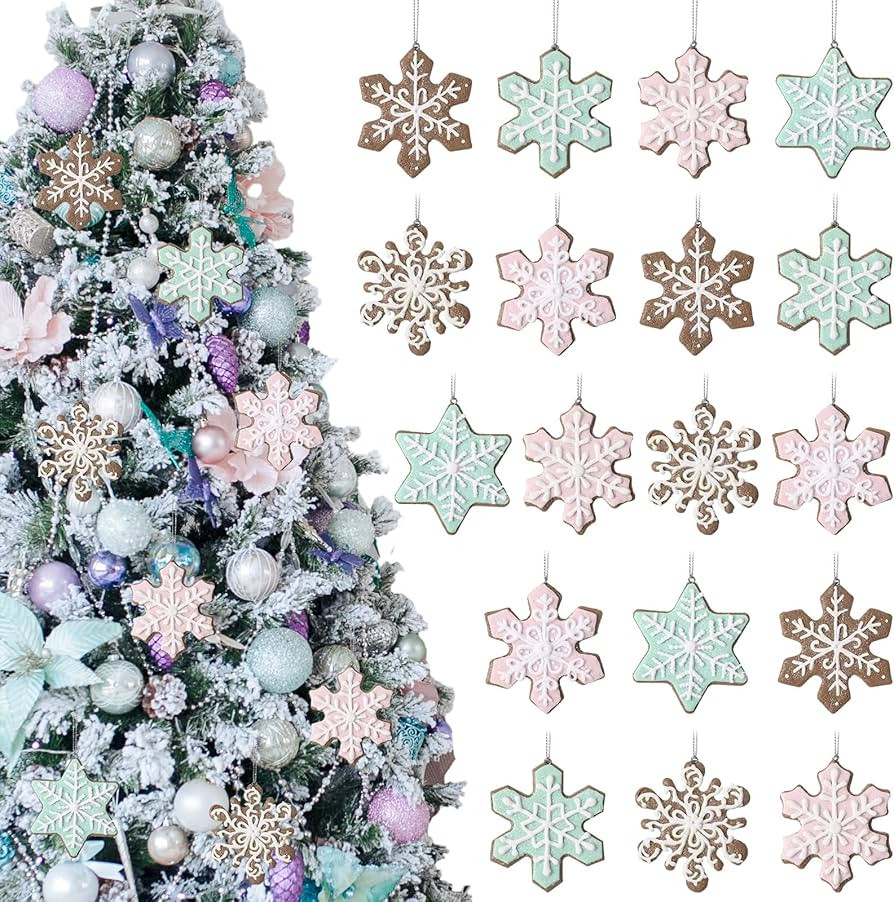 18 Pcs Pastel Gingerbread Snowflake Ornaments Set 2.36 to 3.15 Inch Claydough Christmas Tree Snow... | Amazon (US)