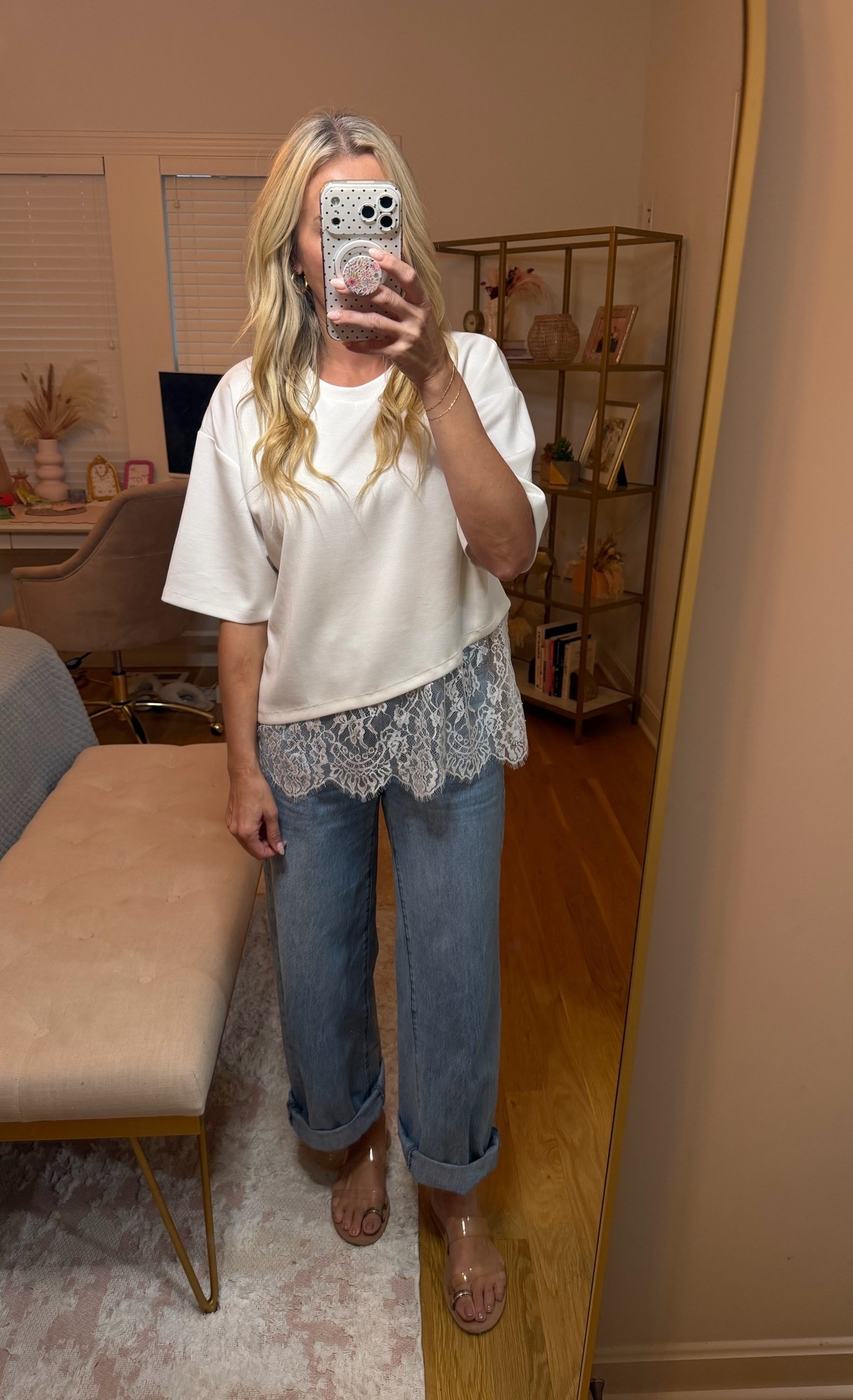 Love this causal everyday look with an elevated lace tee and comfortable jeans!

#LTKootd #LTKmomlife #LTKOver40