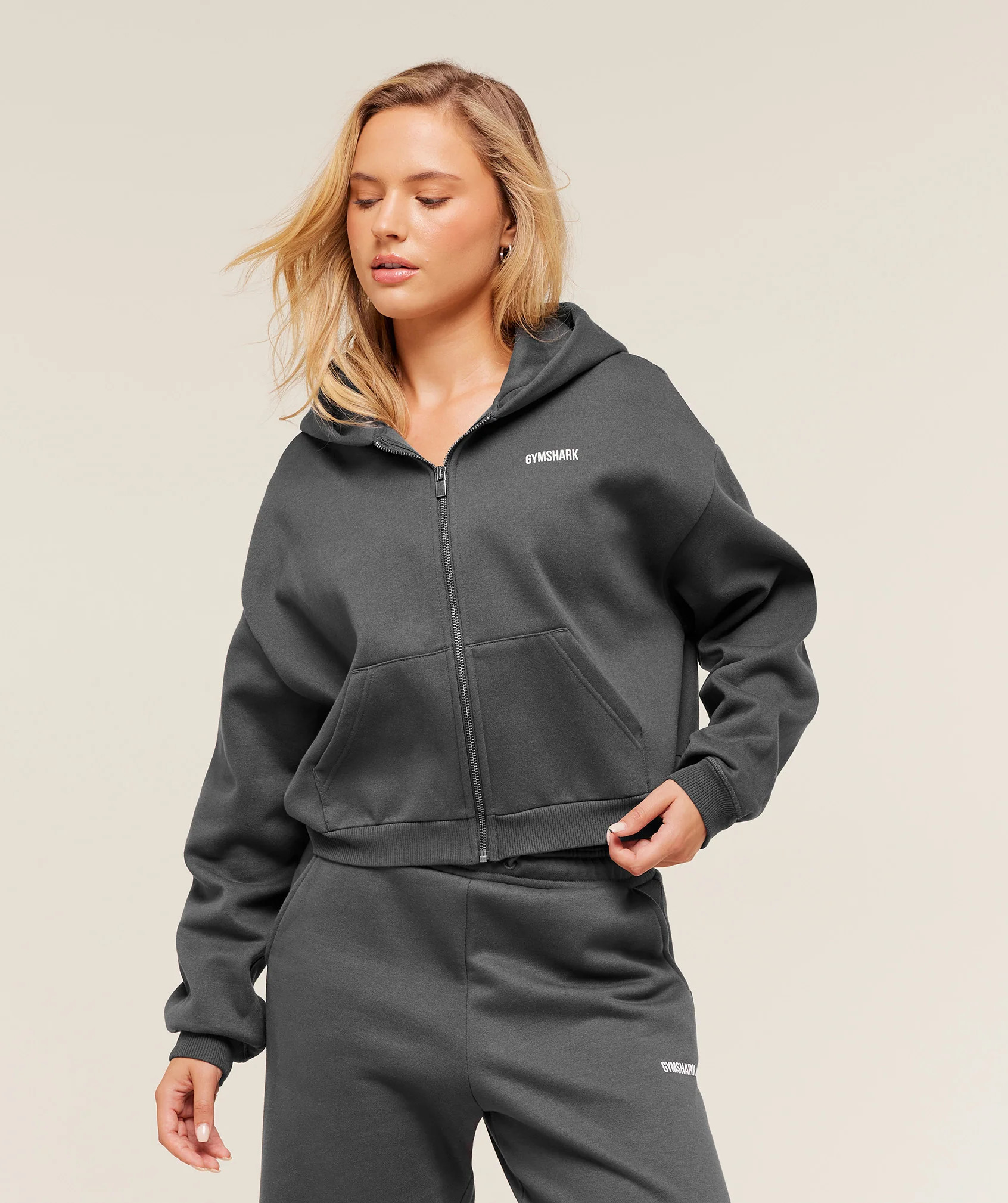 Gymshark Cosy Luxe Zip Through Hoodie - Onyx Grey | Gymshark US