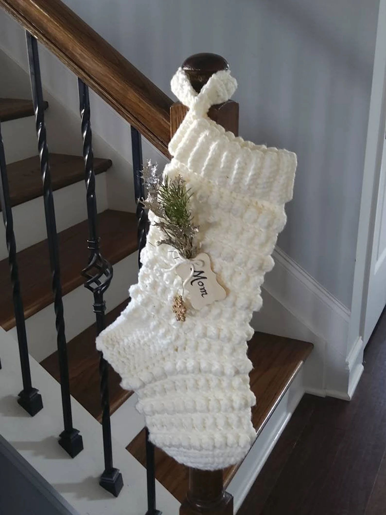 Crocheted  Christmas Stocking, Personalized Wooden Tag, Chunky Farmhouse Christmas Stocking, Boho... | Etsy (US)