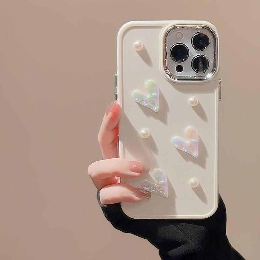 Compatible with iPhone 11 Case for Girls Women,Cute 3D Love Heart Pearl Design Protection Case Fashion Slim Soft TPU Shockproof Protective Cover for iPhone 11-Creamy White | Amazon (US)