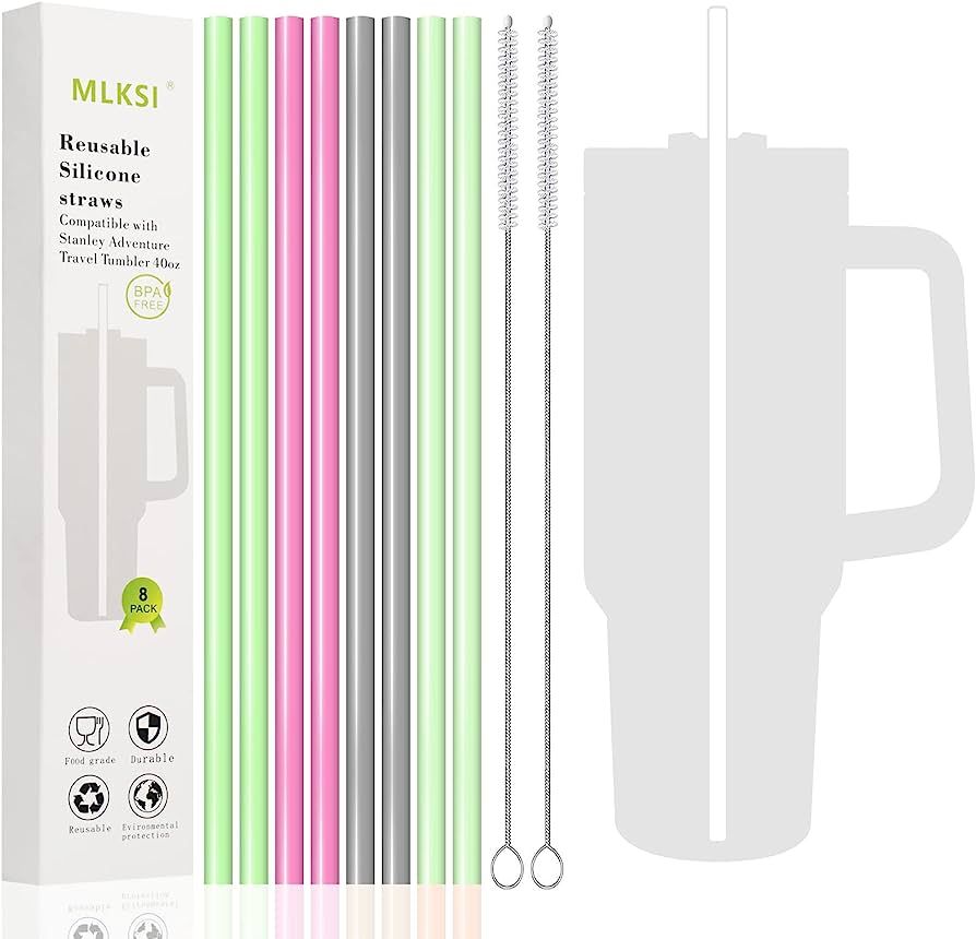 MLKSI Silicone Straw Replacement for Stanley 40 oz 30 oz Cup, 8 Pack Reusable Long Rubber Straw f... | Amazon (US)