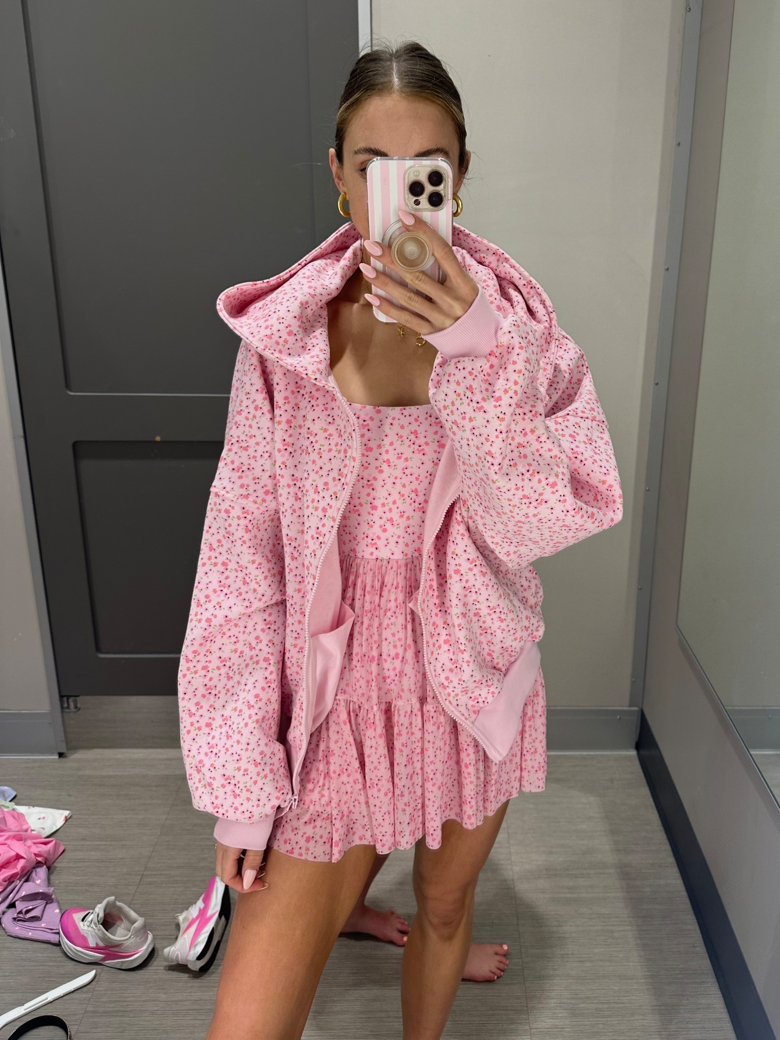 Went up to a size medium in the dress (normally a small) and a large in the sweatshirt. 