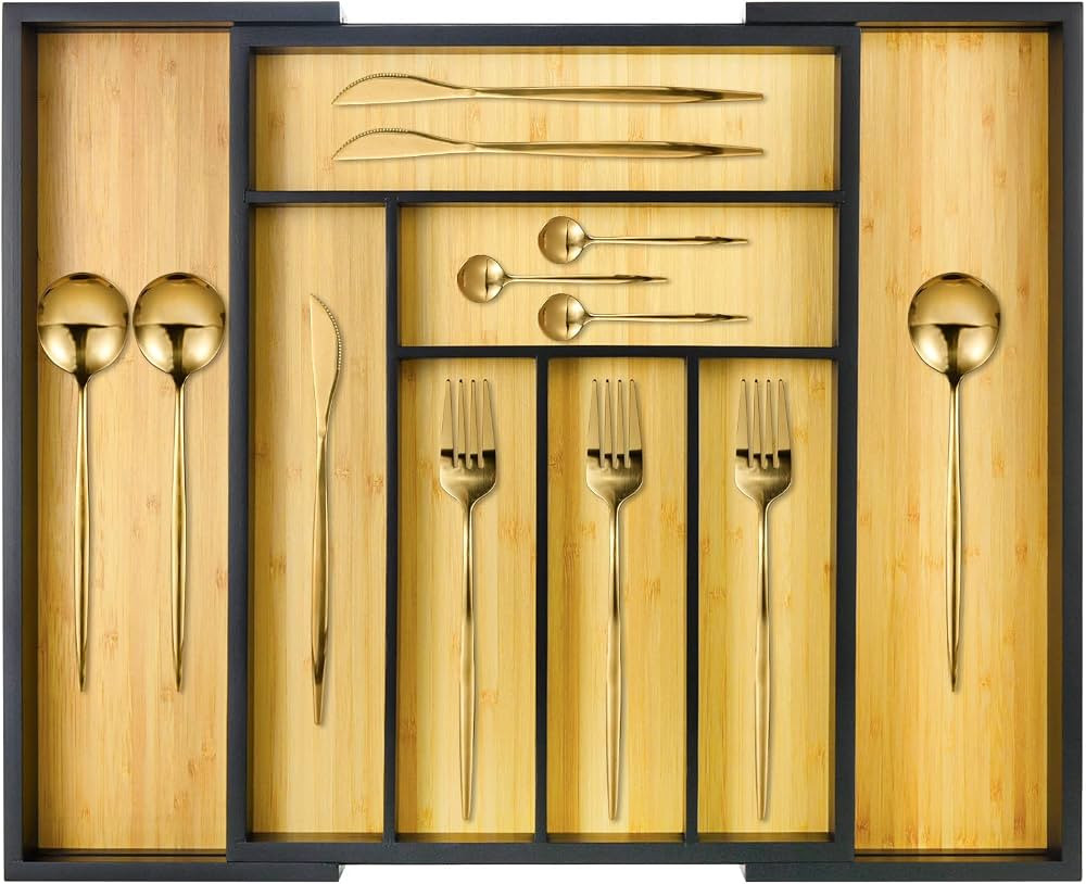 Cozee Bay Bamboo drawer organizer, utensil holder, silverware organizer, and adjustable cutlery t... | Amazon (US)
