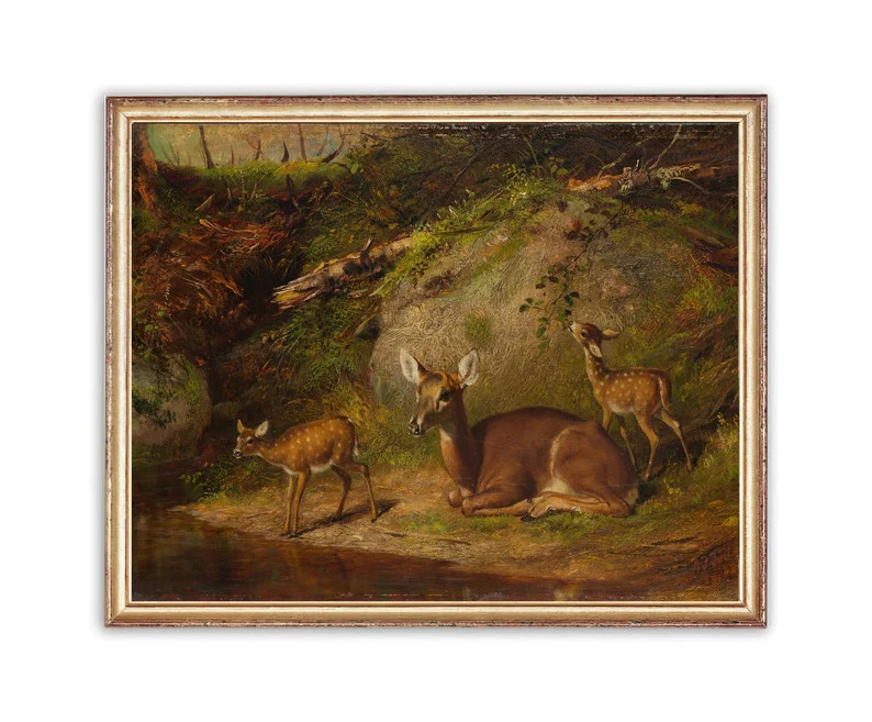 Vintage Animal Portrait Painting  Antique Deer Doe Fawn | Etsy | Etsy (US)