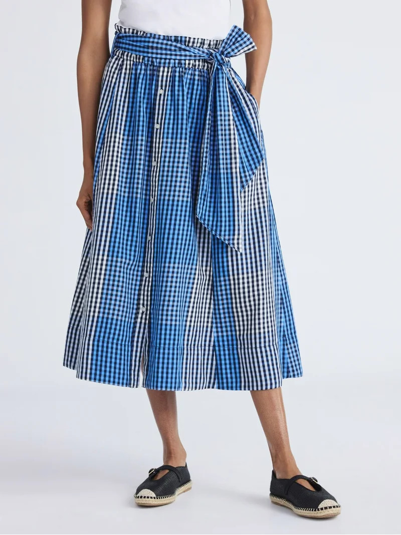 Free Assembly Women's and Women's Plus Cotton Button Front Midi Skirt with Paperbag Waist, Sizes ... | Walmart (US)