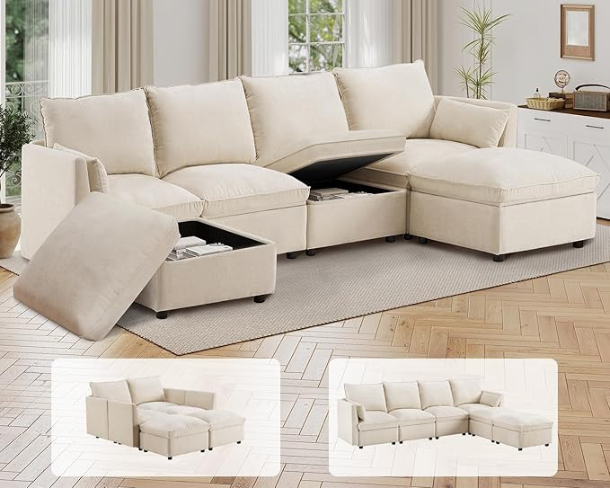 Furnimart 110.6" Modular Sectional Sofa with Full Seat Storage, U-Shaped 6-Seater Deep Seat Couch... | Amazon (US)