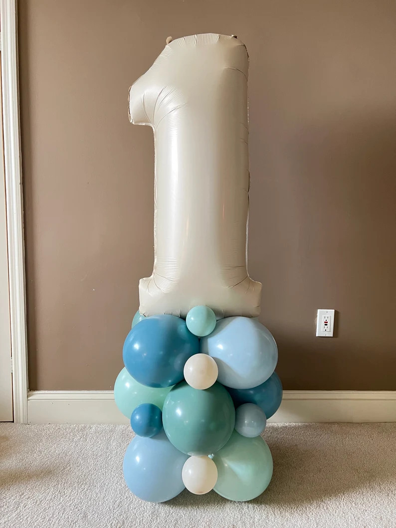 Blue and Green Balloon Tower Kit Beach Balloons the Big One Birthday Party Surfs up Birthday Seas... | Etsy (US)