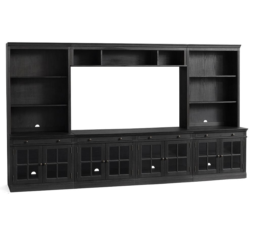 Livingston 7-Piece Entertainment Center with Glass Cabinets, Dusty Charcoal, 140 | Pottery Barn (US)