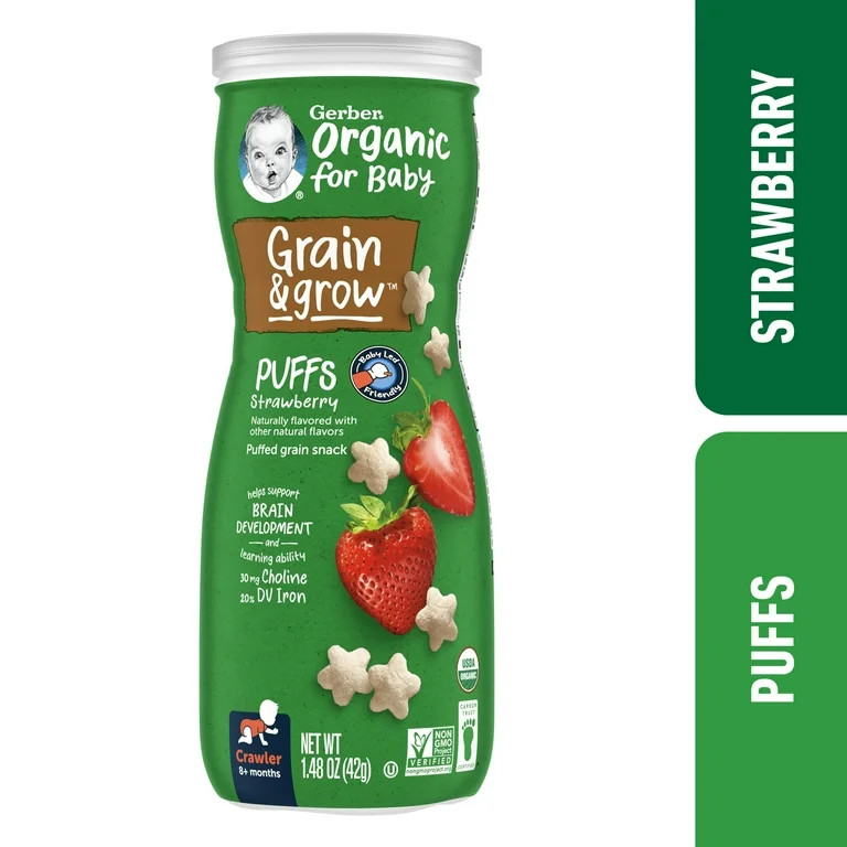Gerber Baby Snacks, Organic Puffs, Strawberry, Baby Food, 1.48 Ounce 1.48 oz | Walmart (US)