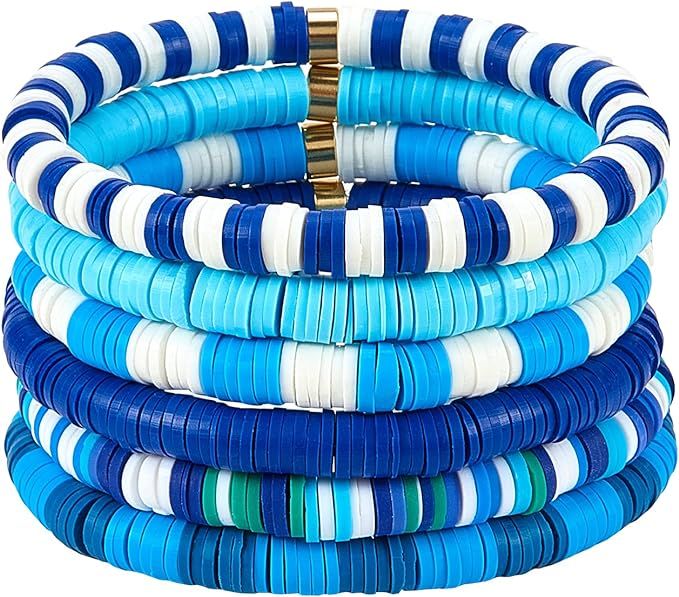 Ornaland Heishi Surfer Bracelets Set Polymer Clay Heishi Beads Stretch Bracelets Bohemia Summer B... | Amazon (US)