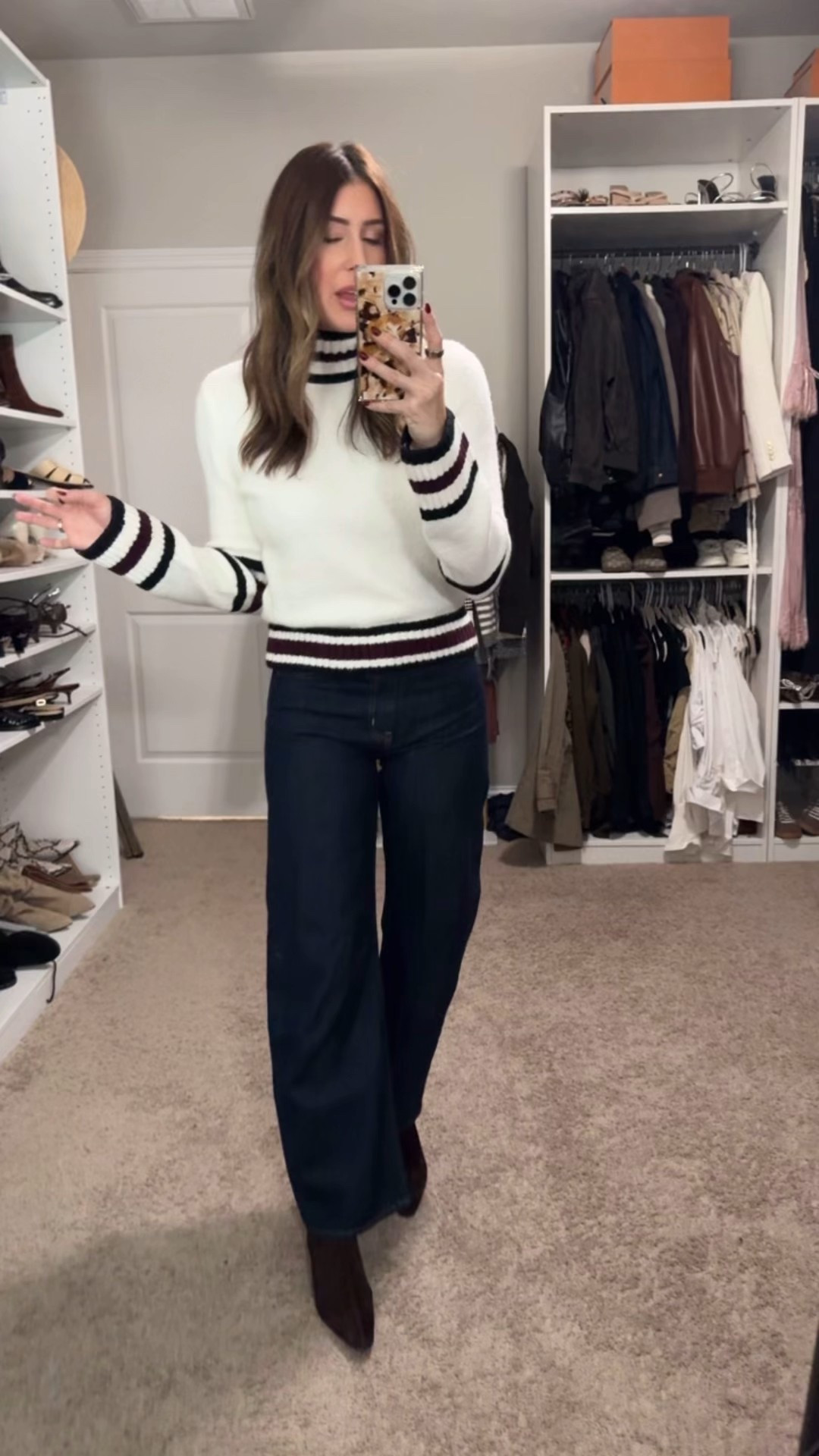 Medium in sweater
25 in jeans

Entire outfit is 40% off with code LETSGO 

#LTKSaleAlert #LTKFindsUnder100 #LTKCyberWeek