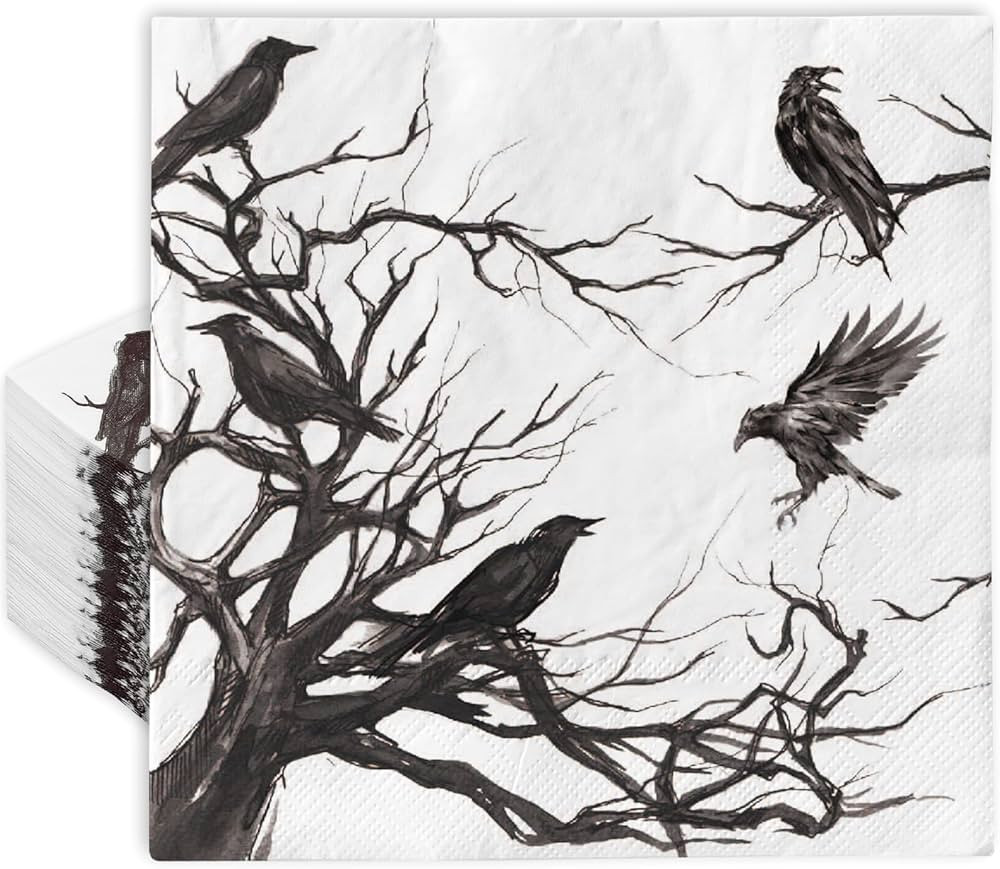 AnyDesign 80 Pack Halloween Paper Napkins Disposable Halloween Silhouette Tree Crows Napkins Blac... | Amazon (US)